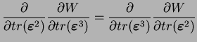 $\displaystyle \frac{\partial}{\partial tr(\boldsymbol{\varepsilon}^2)}
\frac{\...
...ol{\varepsilon}^3)}
\frac{\partial W}{\partial tr(\boldsymbol{\varepsilon}^2)}$