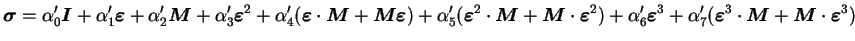 $\displaystyle \boldsymbol{\sigma} = \alpha'_0 \boldsymbol{I} + \alpha'_1
\bold...
...ot \boldsymbol{M} + \boldsymbol{M}
\cdot \boldsymbol{\varepsilon}^3) %%\dots
$